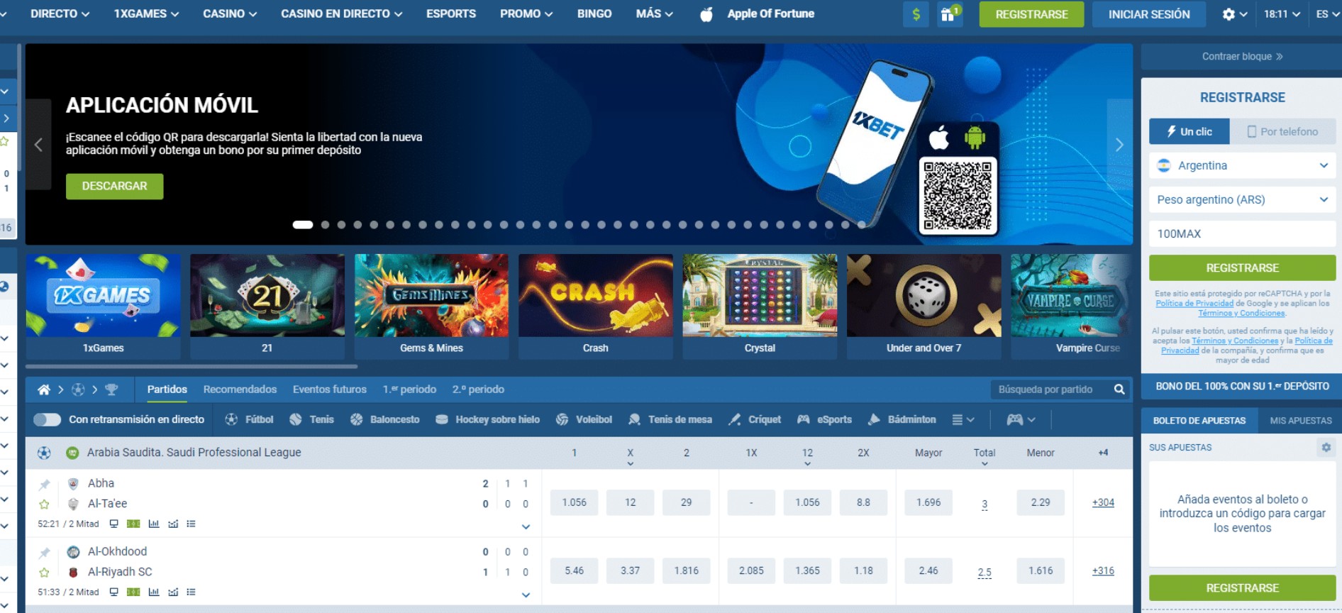 Apostar en Vivo 1xBet Chile