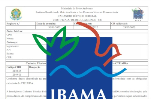 Documento e certidão negativa do IBAMA